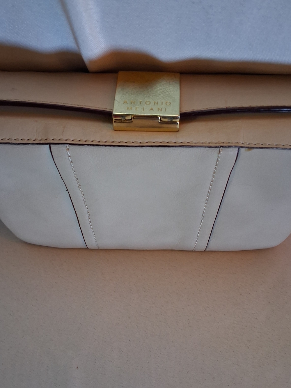 Antonio Melani Cream Leather Shoulder Bag with Gold Hardware